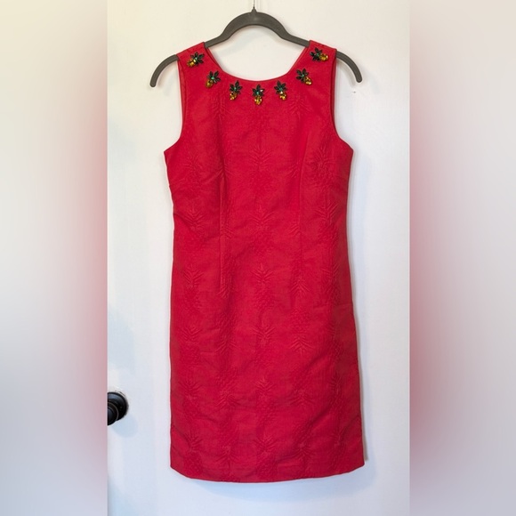 Talbots RSVP Coral Red Pineapple Jeweled Matelasse Sleeveless Sheath Dress- 2P - Picture 10 of 10